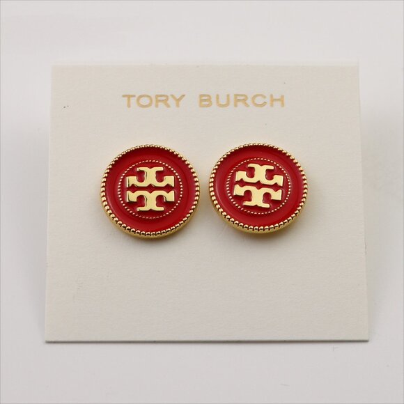 Tory Burch Roxanne Amber Jeweled Logo Earrings Gold Tone  Tory Burch Earrings(Brand New)